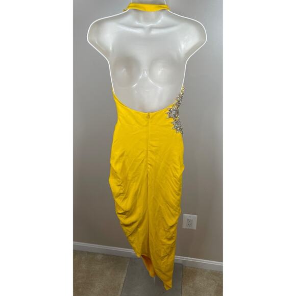 Rachel Gilbert Kylo Embellished Cutout Asymmetrical Yellow Maxi Dress Size 2 - Picture 7 of 9